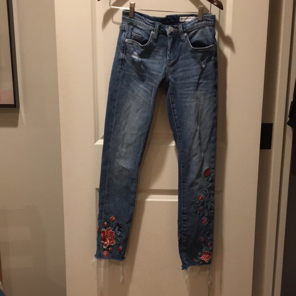 Blank NYC womens Embroidered floral Skinny denim blue Jeans size 25
